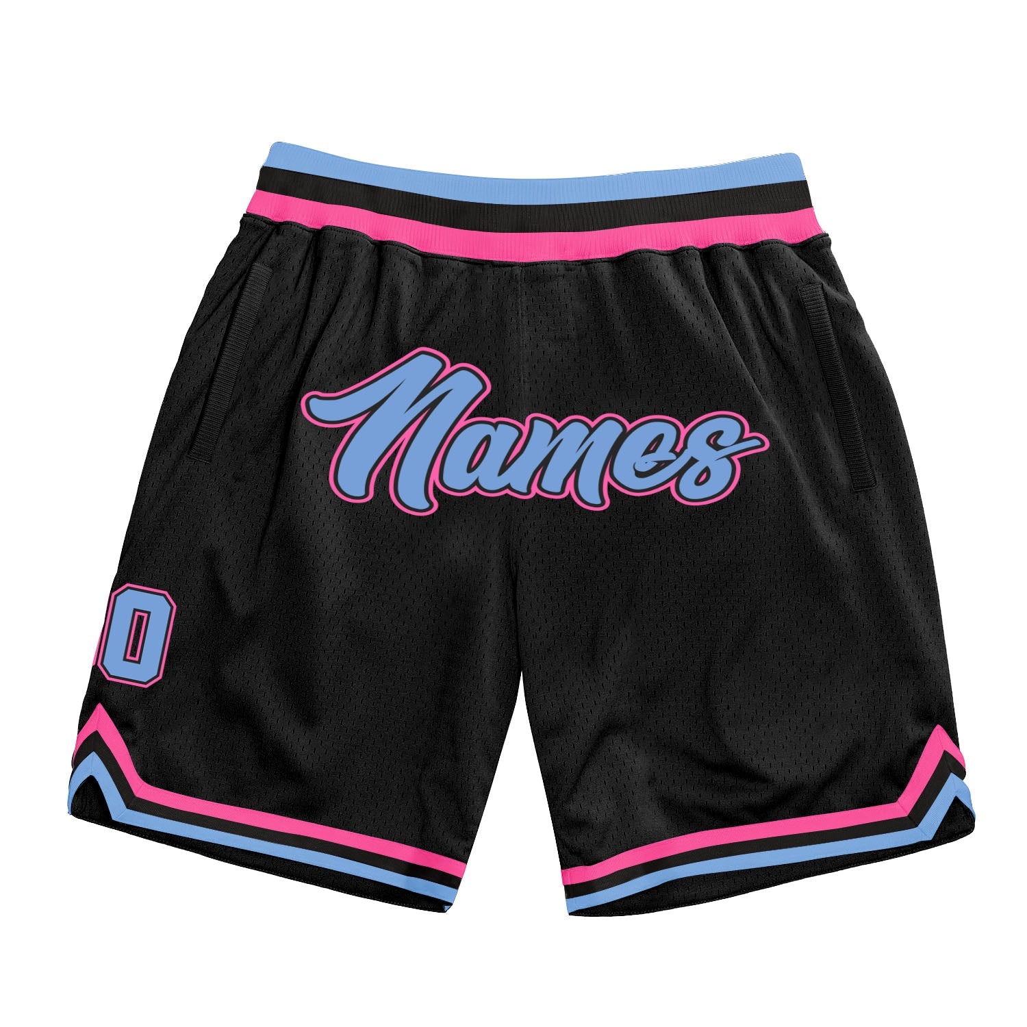 Custom Black Light Blue Pink Basketball Shorts
