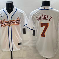 Men's Venezuela Baseball Eugenio Suarez #7 White 2026 World Baseball Classic Stadium Jersey