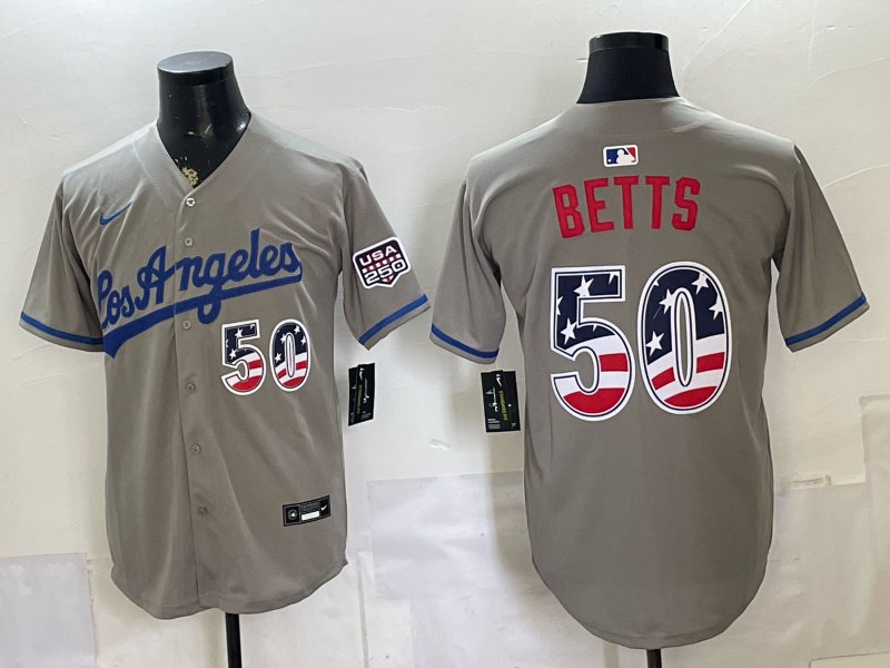 Men's Los Angeles Dodgers Mookie Betts #50 Gray USA 250 Fourth of July Home Limited Jersey