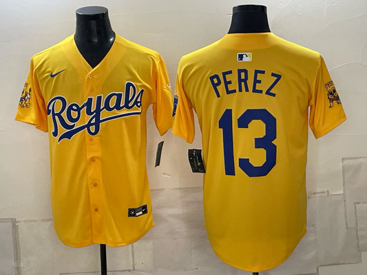 Men's  Kansas City Royals Salvador Perez #13 Yellow City Connect Limited Jersey