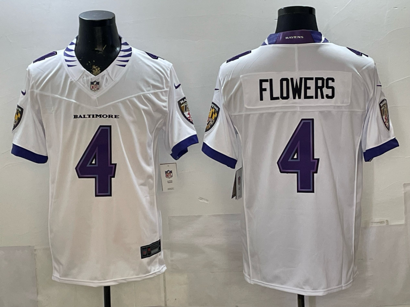 Men's Baltimore Ravens Zay Flowers #4 White Vapor F.U.S.E. Stitched Limited Jersey