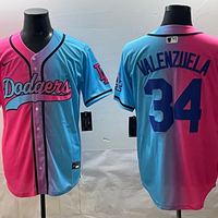 Men's Los Angeles Dodgers Fernando Valenzuela #34 Pink/Blue Player Jersey