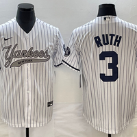 Men's New York Yankees Babe Ruth #3 White Game Jersey1 Joint Edition