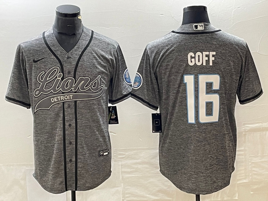 Men's Detroit Lions Jared Goff #16 Gray Game Jersey1 Joint Edition