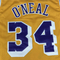 Men's Los Angeles Lakers Shaquille O'Neal #34 Yellow 1996-97 Classics Jersey1