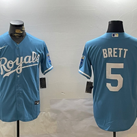 Men's Kansas City Royals George Brett #5 Light Blue Replica Player Jersey1