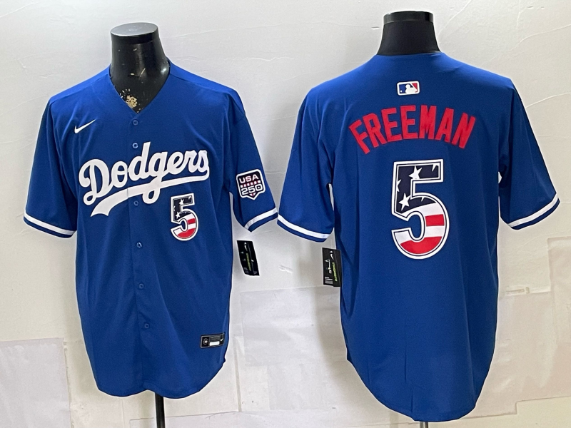 Men's Los Angeles Dodgers Freddie Freeman #5 Royal USA 250 Fourth of July Home Stadium Jersey