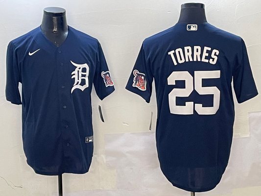 Men's Detroit Tigers Gleyber Torres #25 Navy Replica Player Jersey1