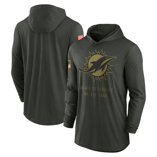 Men's Miami Dolphins Forest Green 2025 Salute to Service Sideline Dri-FIT Lightweight Hooded Pullover