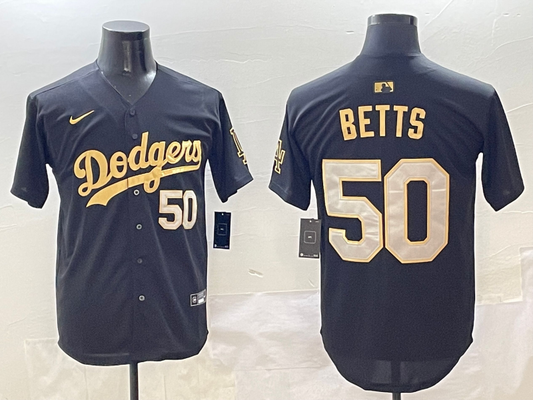 Men's Los Angeles Dodgers1 Mookie Betts Black Game Player Jersey