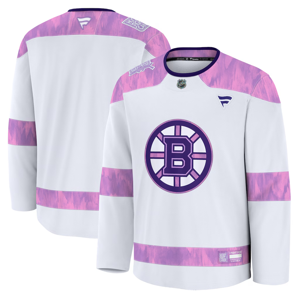 Men's Boston Bruins Fanatics White Purple Blank Player Jersey