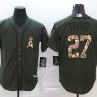 Men's Los Angeles Angels Mike Trout #27 Army Green Replica Player Jersey1