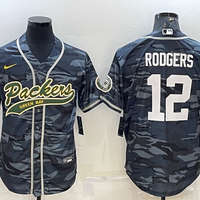 Men's Green Bay Packers Aaron Rodgers #12 Grey camouflage Game Jersey1 Joint Edition