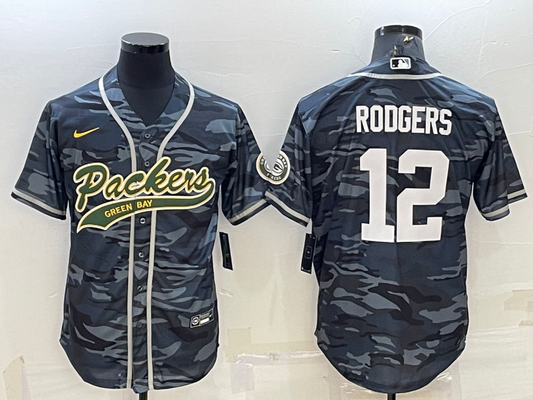 Men's Green Bay Packers Aaron Rodgers #12 Grey camouflage Game Jersey1 Joint Edition