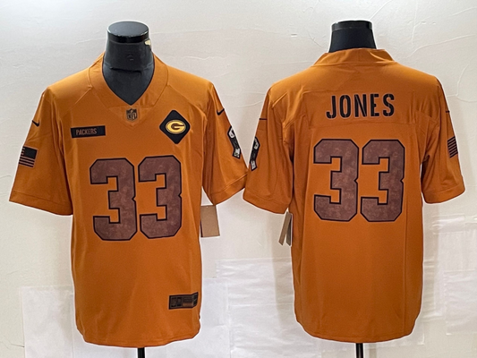 Men's Green Bay Packers Aaron Jones #33 Brown 2023 Salute To Service Retired Player Limited Jersey1