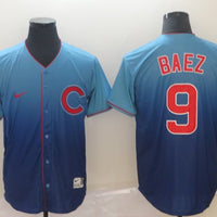 Men's Chicago Cubs Javier Baez #9 Blue Player Jersey1
