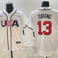 Men's USA Baseball Brice Turang #13 White 2026 World Baseball Classic Stadium Jersey