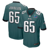 Men's Philadelphia Eagles Lane Johnson #65 Midnight Green Super Bowl LVII Patch Game Jersey1