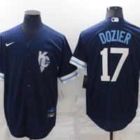 Men's Kansas City Royals Hunter Dozier #17 Navy Replica Baseball Jersey1