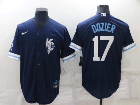 Men's Kansas City Royals Hunter Dozier #17 Navy Replica Baseball Jersey1