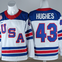 Men's United States Hockey Quinn Hughes #43 White 2026 Winter Olympics Jersey