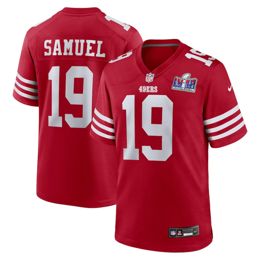 Men's San Francisco 49ers Deebo Samuel #19 Scarlet Super Bowl LVIII Game Jersey1