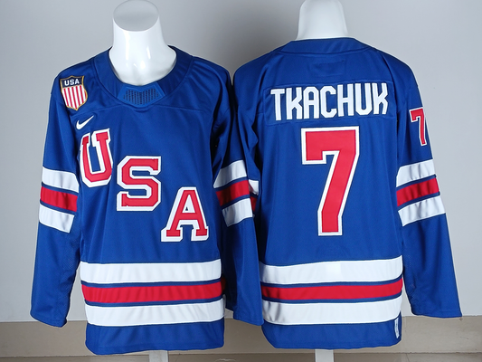 Men's United States Hockey Keith Tkachuk #7 Royal 2026 Winter Olympics Jersey