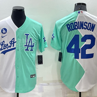 Men's Los Angeles Dodgers Jackie Robinson #42 White/Green Replica Baseball Jersey1