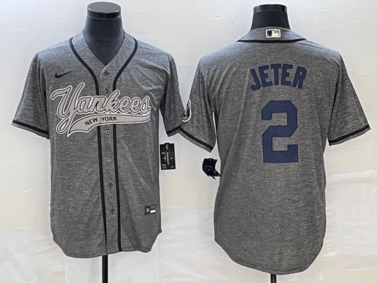 Men's New York Yankees Derek Jeter #2 Gray Game Jersey1 Joint Edition
