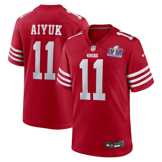 Men's San Francisco 49ers Brandon Aiyuk #11 Scarlet Super Bowl LVIII Game Jersey1