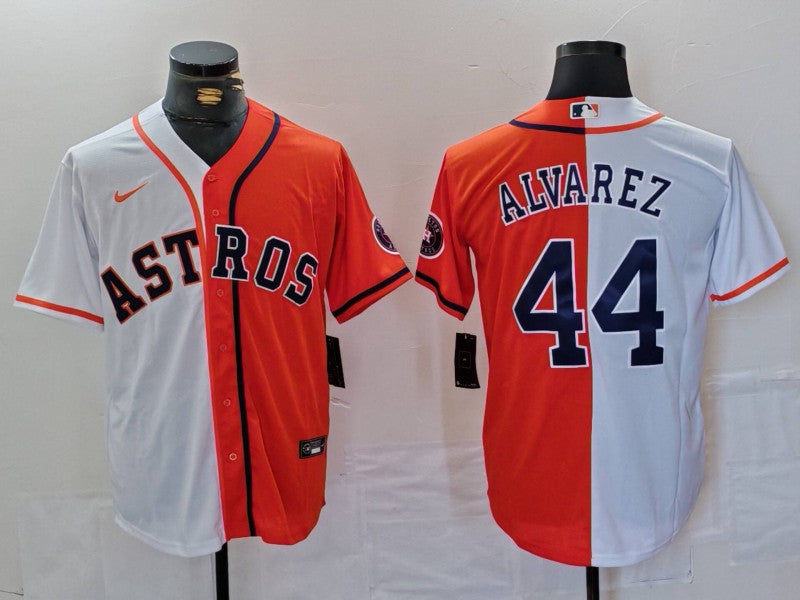 Men's Houston Astros Yordan Alvarez #44 White/Orange Limited Player Jersey1