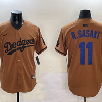 Men's Los Angeles Dodgers Roki Sasaki #11 Brown Game Player Jersey1