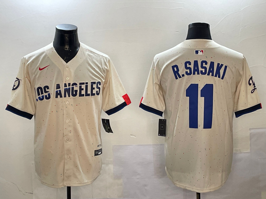 Men's Los Angeles Dodgers Roki Sasaki #11 Cream 2024 City Connect Limited Player Jersey1