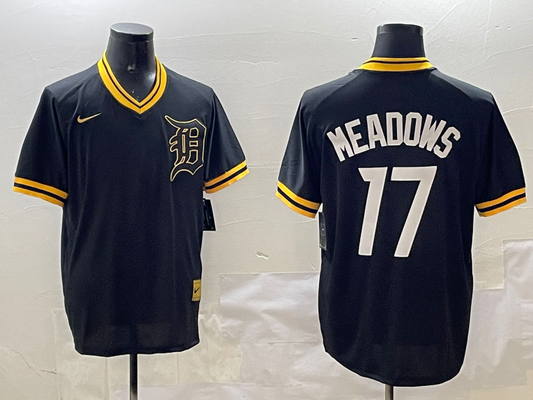 Men's Detroit Tigers Austin Meadows #17 Black Replica Player Jersey1
