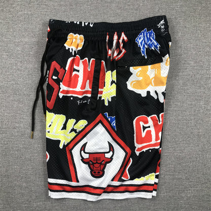 Men's Chicago Bulls Black Graffiti Edition Pocket Shorts1