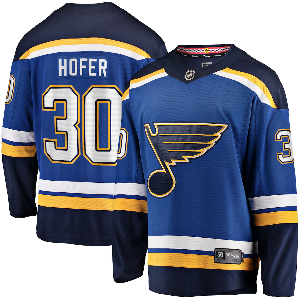 Men's St. Louis Blues Joel Hofer #30 Fanatics Blue Home Breakaway Player Jersey