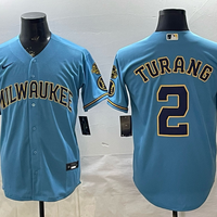 Men's Milwaukee Brewers Brice Turang #2 Light Blue Road Replica Jersey