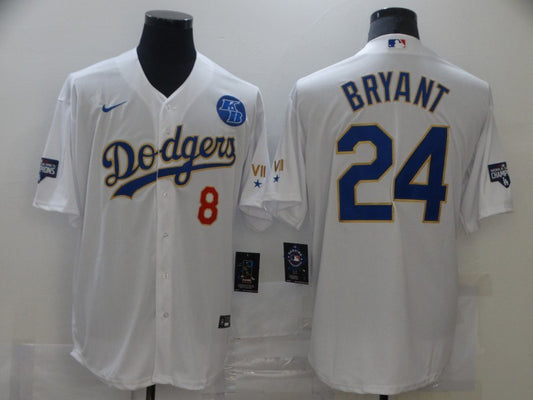 Men's Los Angeles Dodgers Kobe Bryant #8-24 White Alternate Game Jersey1