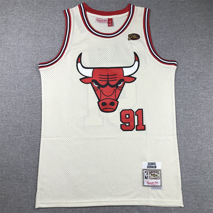 Men's Chicago Bulls Dennis Rodman #91 Cream Hardwood Classics Swingman Jersey1