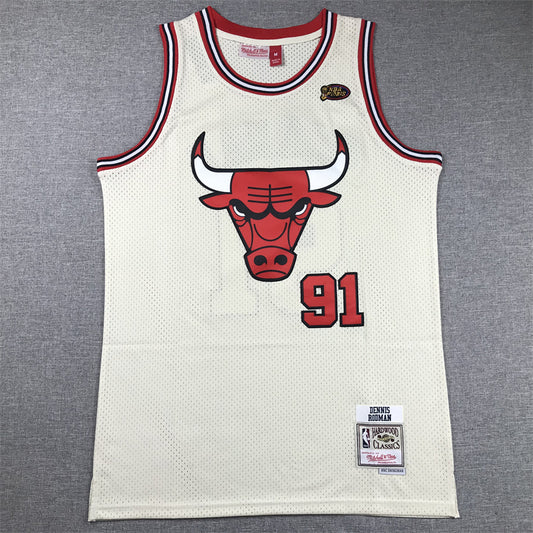 Men's Chicago Bulls Dennis Rodman #91 Cream Hardwood Classics Swingman Jersey1