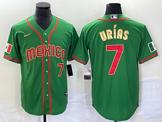 Men's 2023 World Baseball Classic #7 Julio Urias Mexico Jersey1 Green