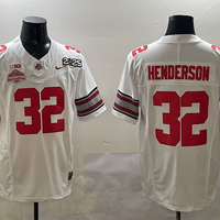 Men's Ohio State Buckeyes Treveyon Henderson #32 White 2025 CFP Final National Champions Patch F.U.S.E. Jersey