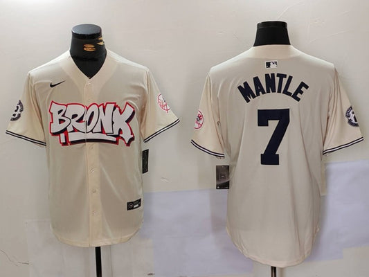 Men's New York Yankees Mickey Mantle #7 Cream Limited Player Jersey1