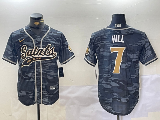 Men's New Orleans Saints Taysom Hill #7 Grey Camouflage Player Jersey1