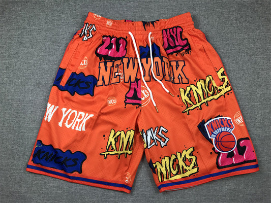 Men's New York Knicks Orange Graffiti Edition Pocket Shorts1