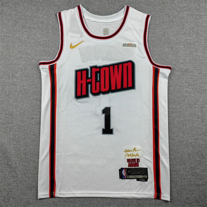 Amen Thompson #1 Houston Rockets White 2024-25 Swingman Player Jersey City Edition - JerseysFreak