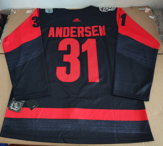 Men's Carolina Hurricanes Frederik Andersen #31 Black Player Game Jersey1