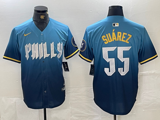 Men's Philadelphia Phillies Ranger Suarez #55 Blue 2024 City Connect Limited Player Jersey1