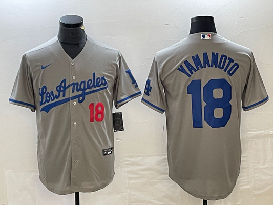 Men's Los Angeles Dodgers Yoshinobu Yamamoto #18 Gray Game Jersey1
