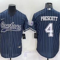 Men's Dallas Cowboys Dak Prescott #4 Navy Game Jersey1 Joint Edition